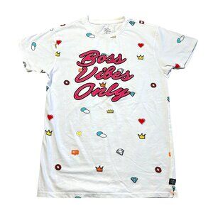 Blecker & Mercer Mens Sz L Boss Vibes Only White Graphic Tee Casual Shirt